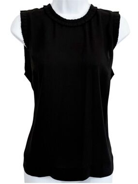 J. Crew Black Sleeveless Blouse Size 8 Ruffle Neck Tie Back Flowy Work Top